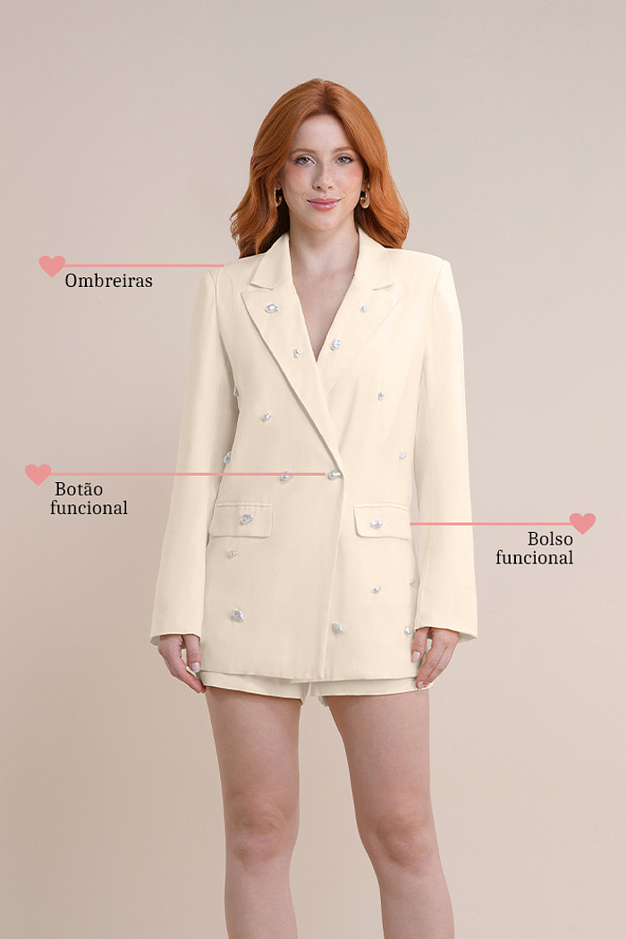 Blazer alfaiataria com pérolas