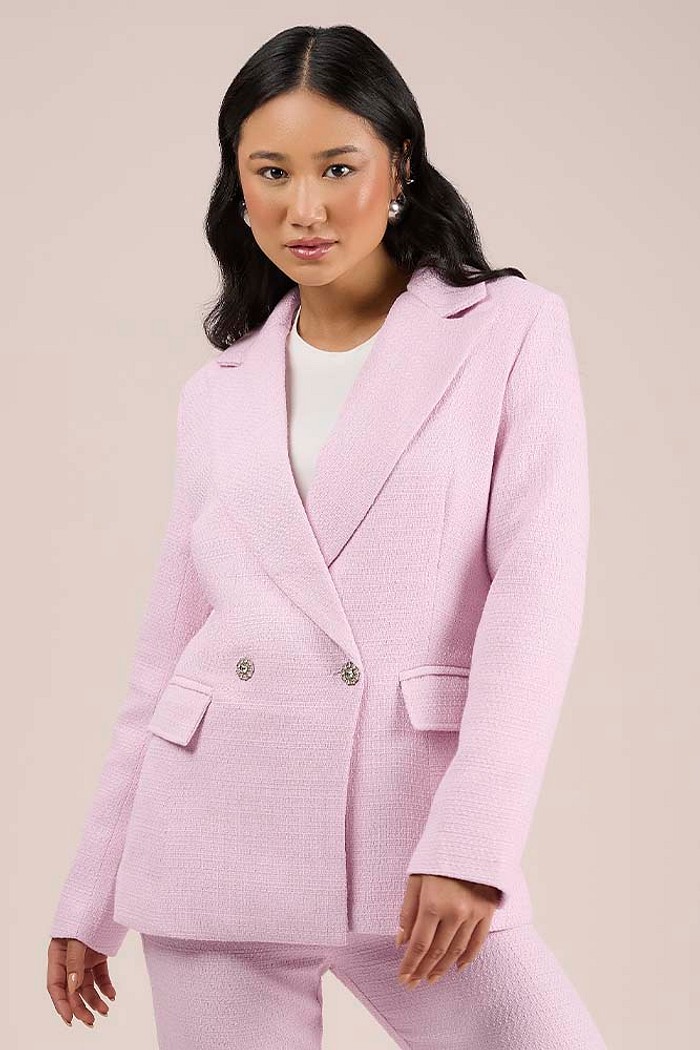 Blazer com bolso em tecido tweed com forro