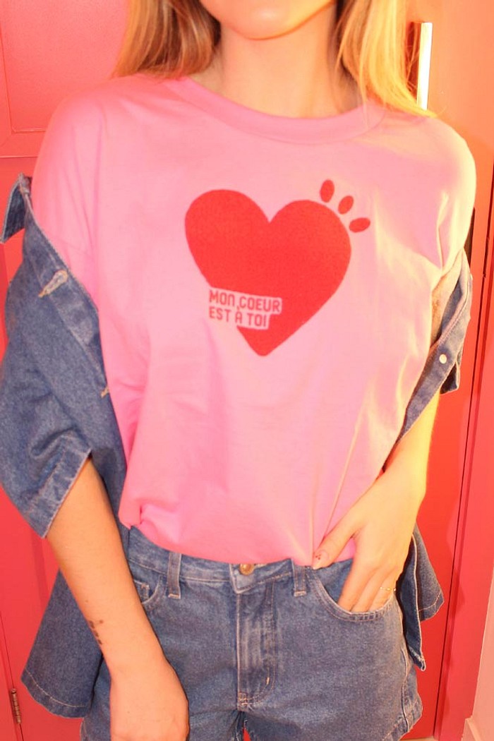 T-Shirt coração em meia malha