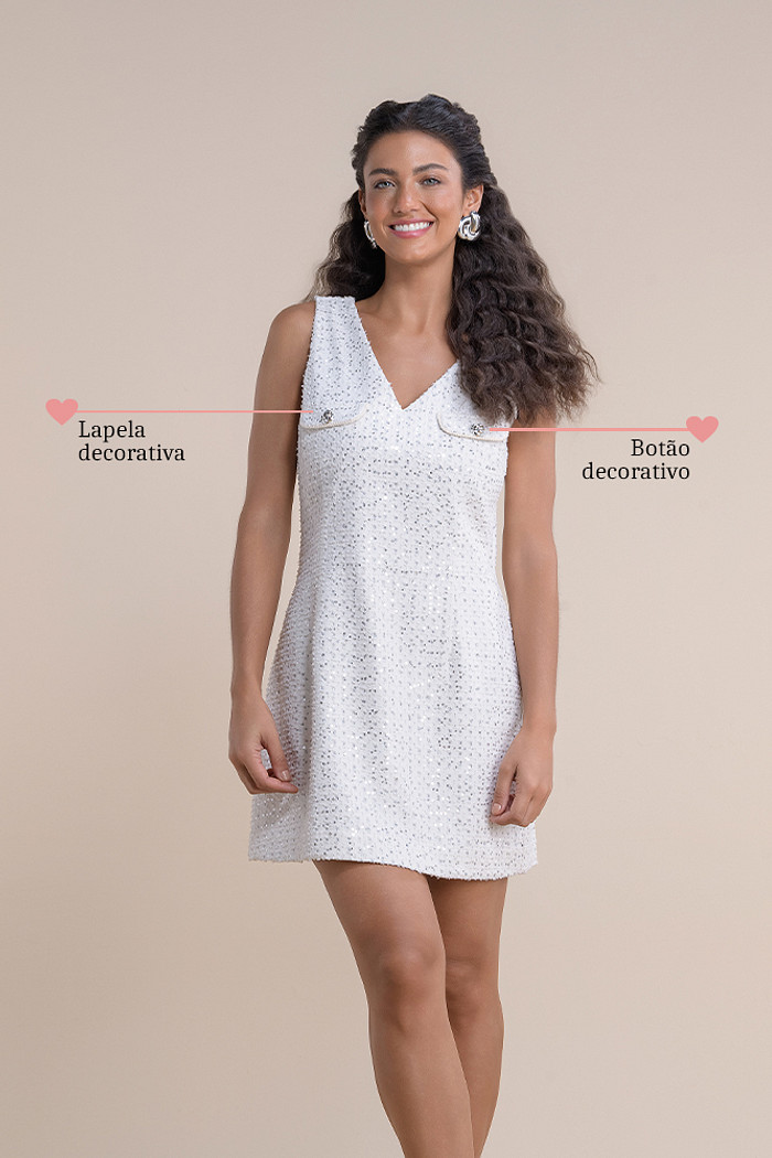 Vestido curto tweed bordado