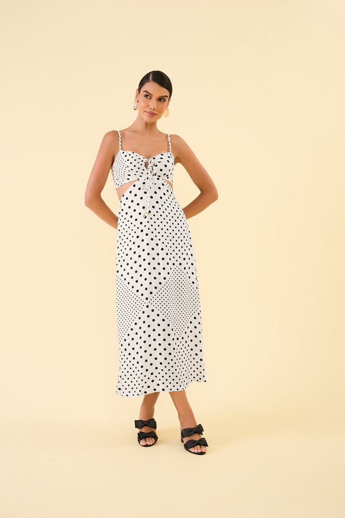 Vestido midi com alça e abertura em viscose