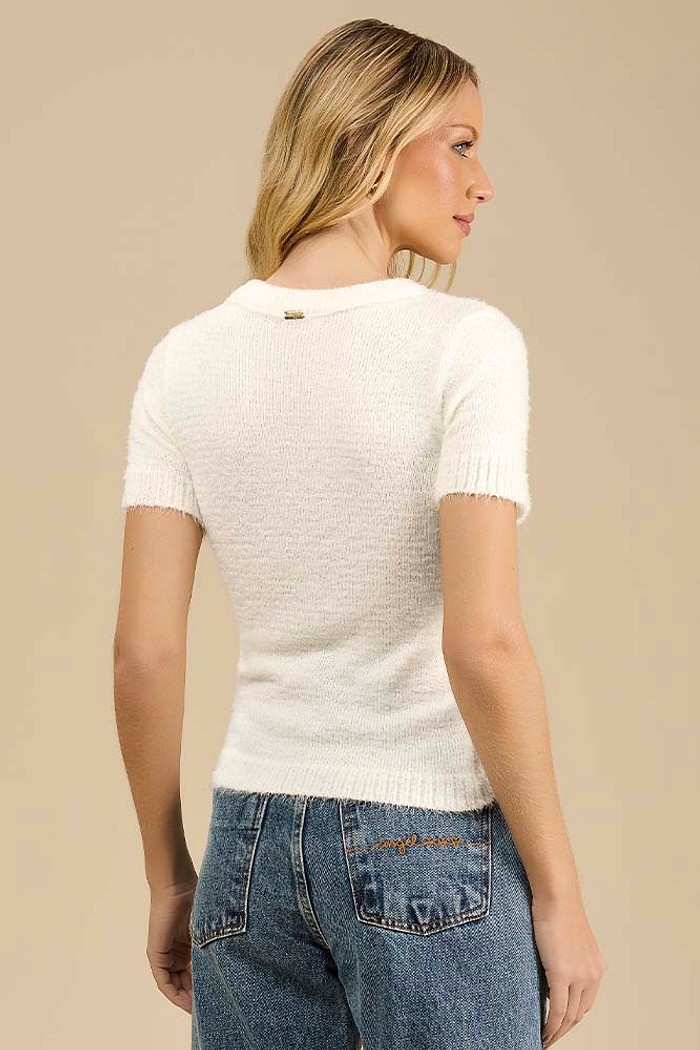 Blusa manga curta em tricot