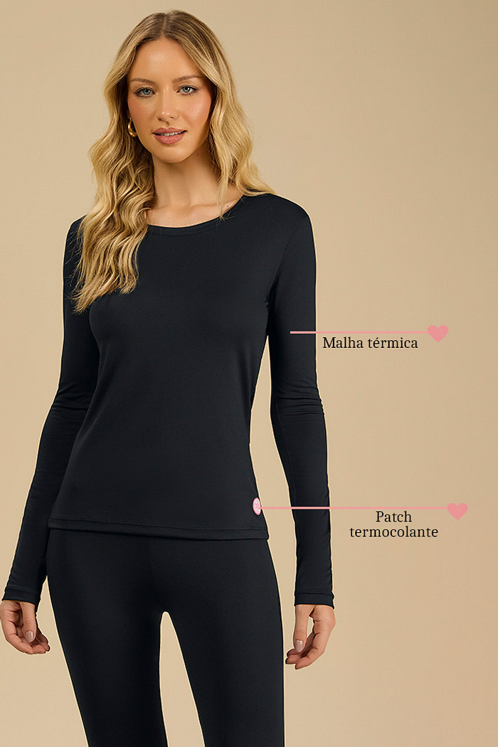 Blusa decote redondo malha térmica