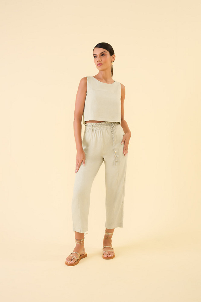 Calça linho com cinto