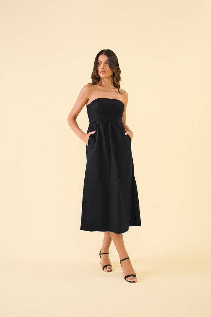 Vestido midi em tricoline com forro