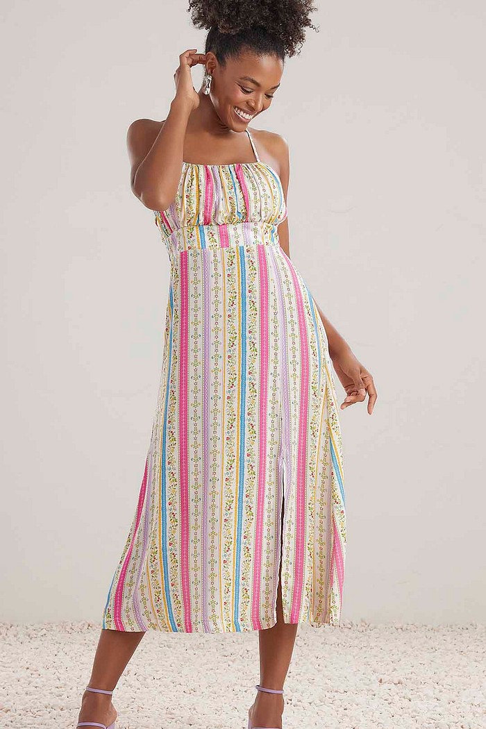 Vestido midi em viscose estampada