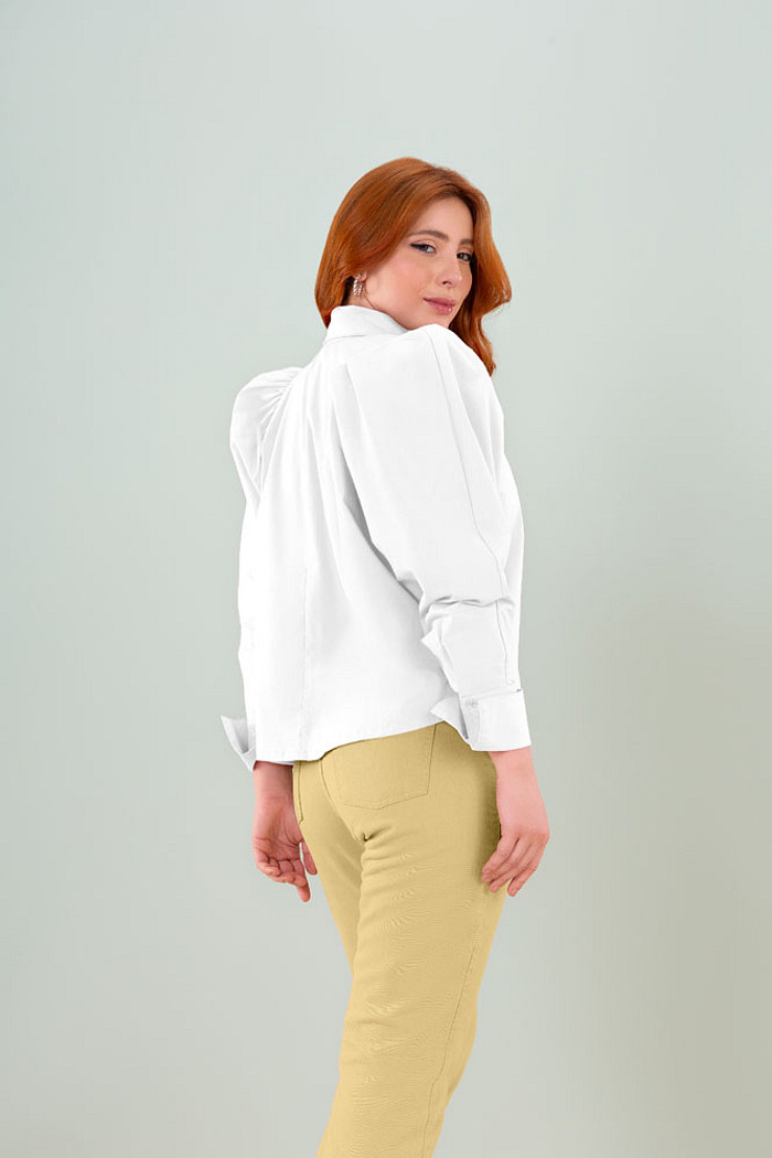 Camisa mangas bufantes em tricoline com elastano