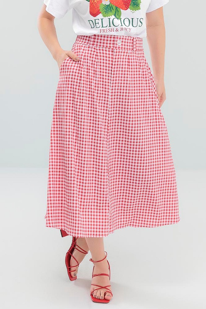 Saia midi vichy costas com elástico