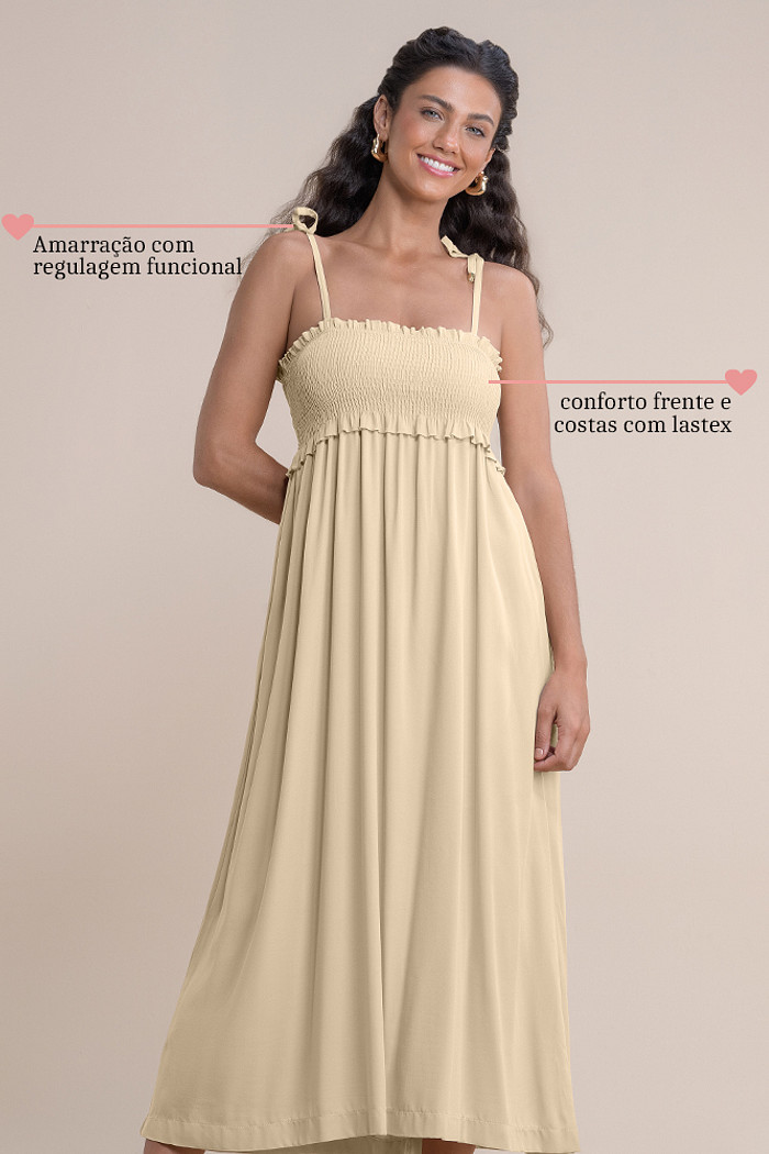 Vestido midi viscose lisa