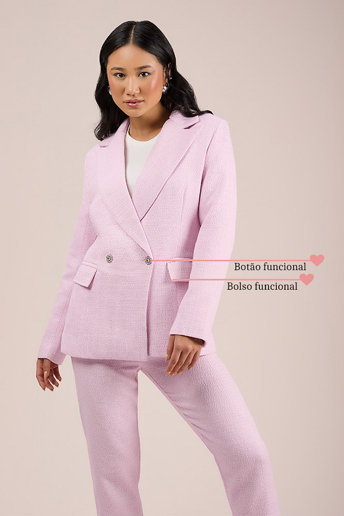 Blazer com bolso em tecido tweed com forro