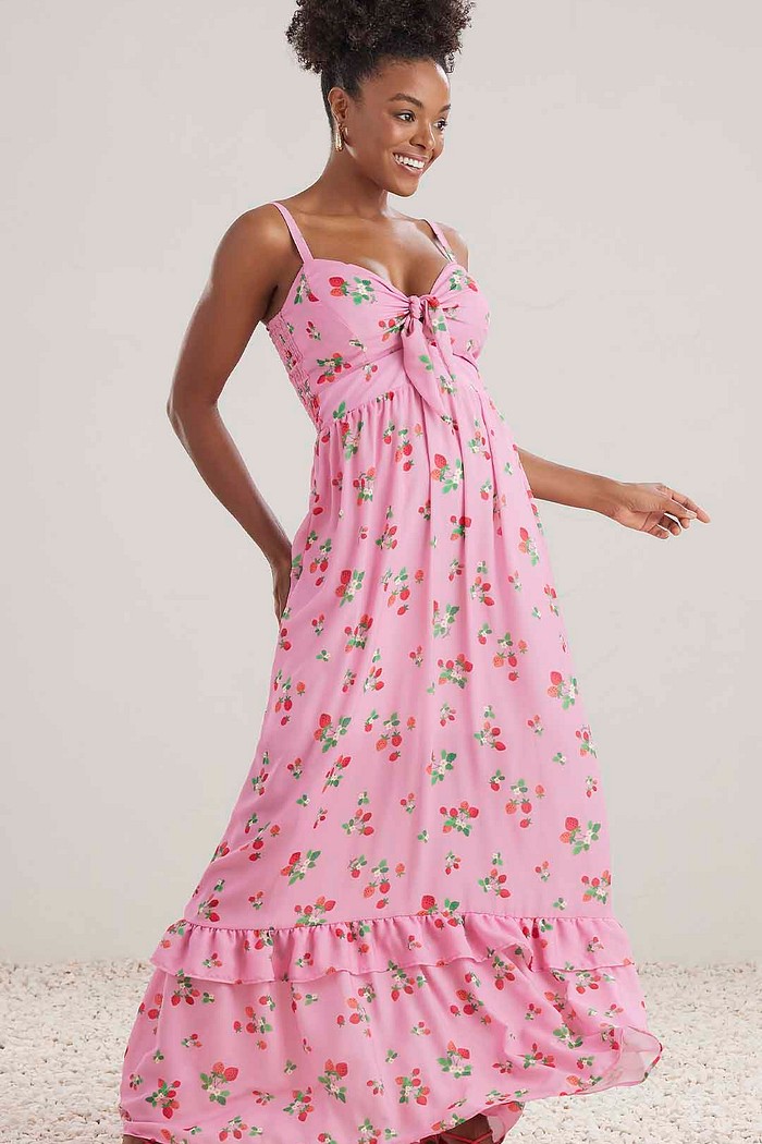 Vestido longo em crepe