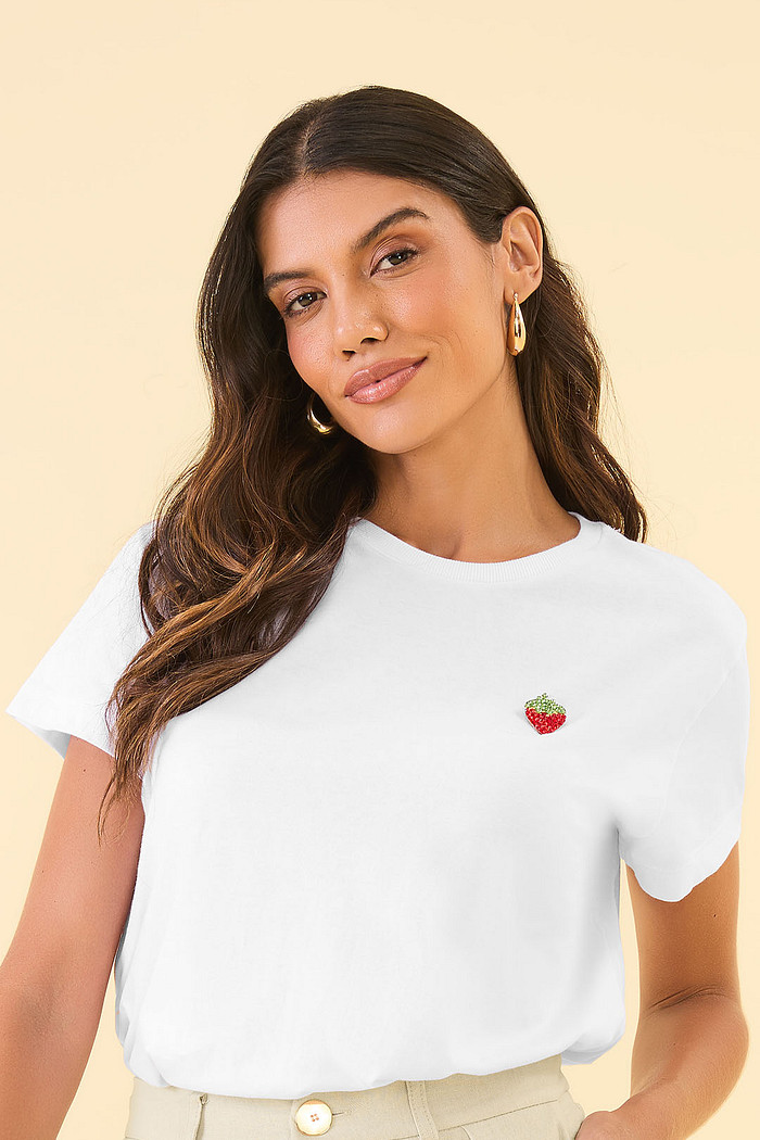 T-Shirt broche fruit em meia malha