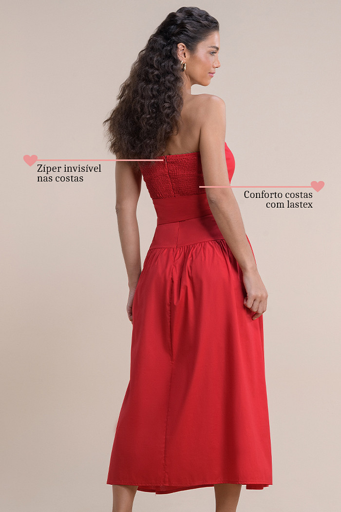 Vestido midi em tricoline com zíper invisível nas costas