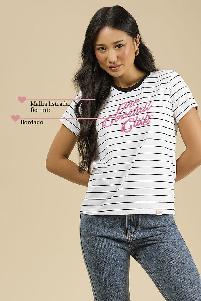 Blusa listrada com bordado em meia malha