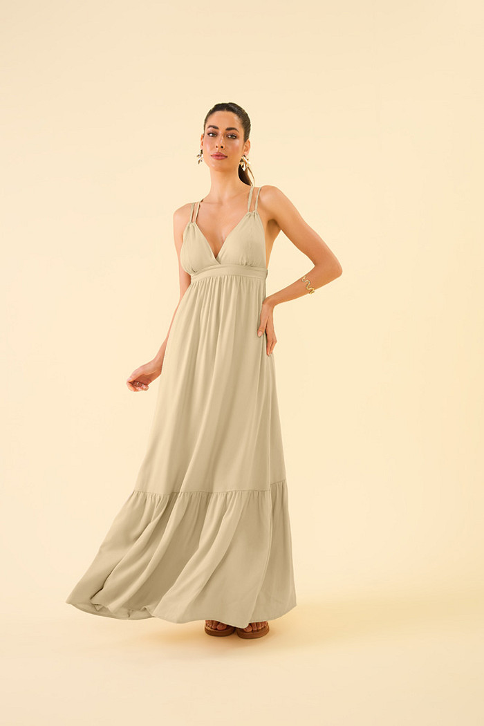 Vestido longo com amarração em viscose