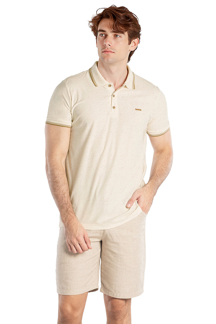 Camisa polo comfort em malha linho com aplique Aurus