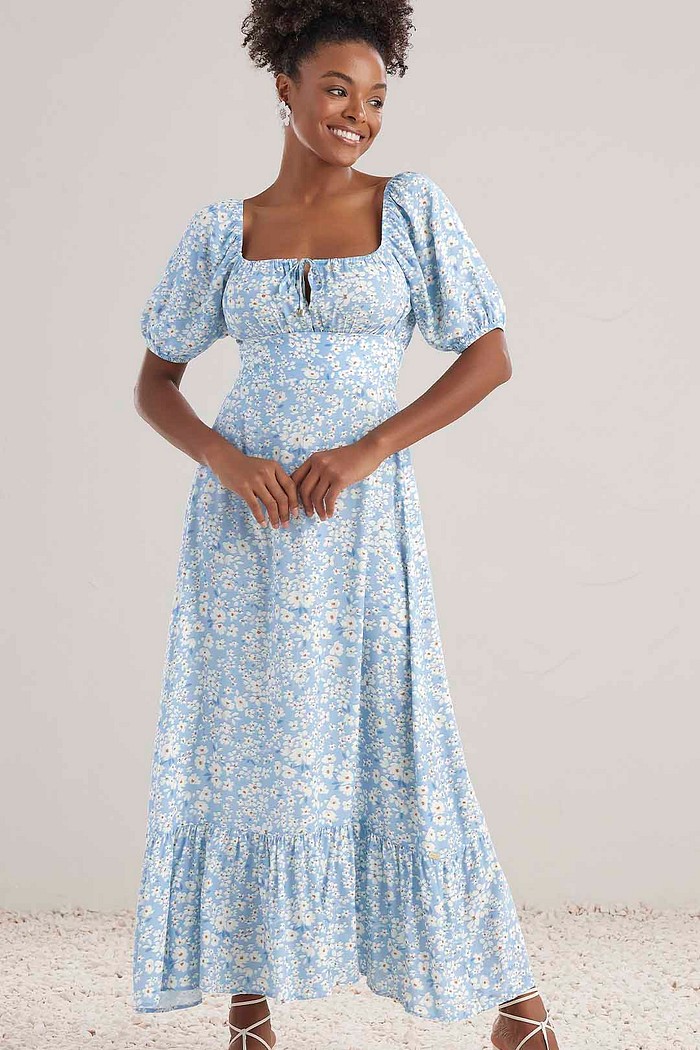 Vestido midi em viscose estampada