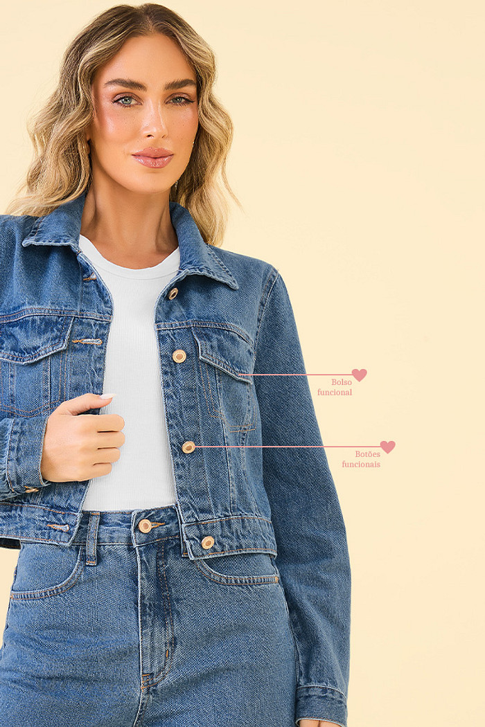 Jaqueta cropped em jeans