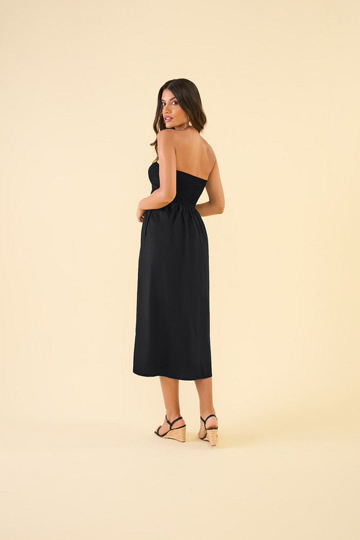 Vestido midi em tricoline com forro