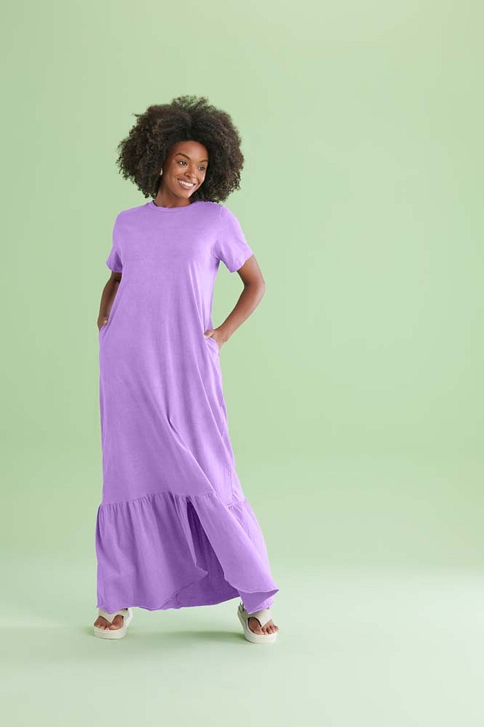 Vestido longo em meia malha estonada