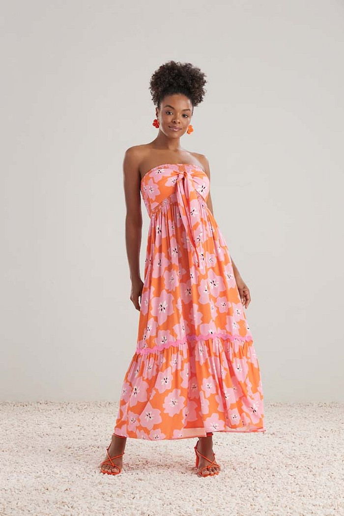 Vestido midi em viscose estampada