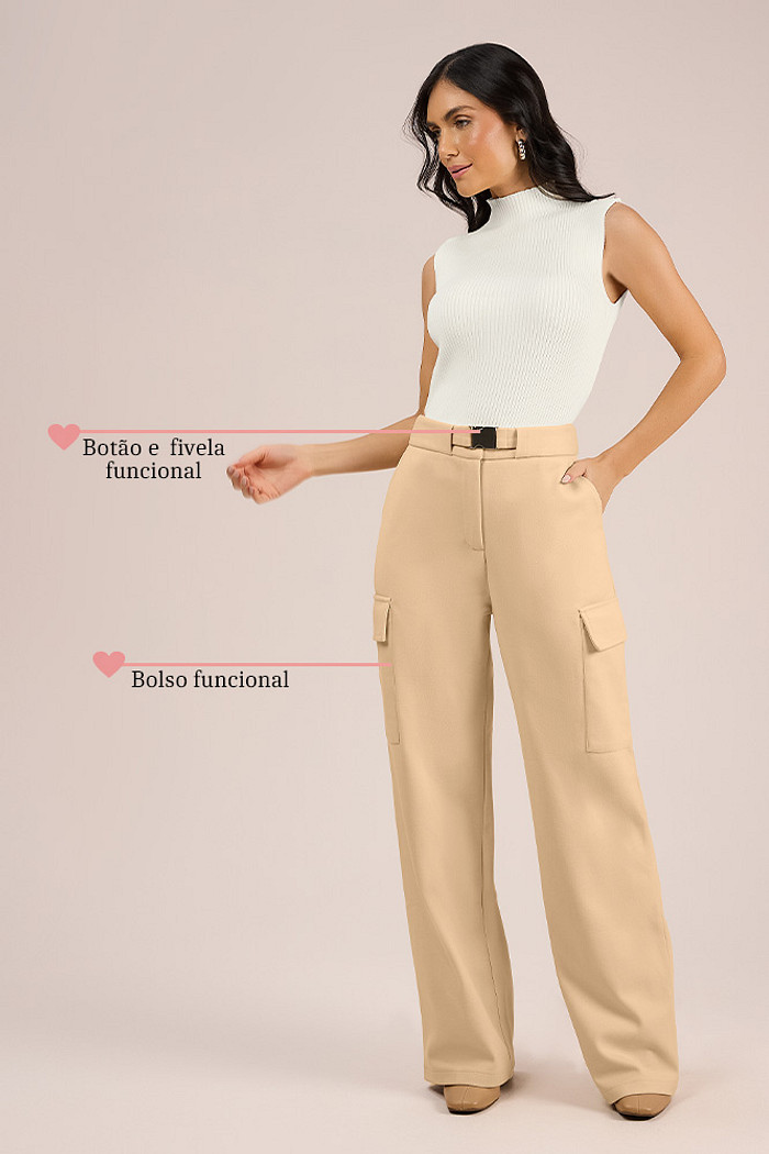 Calça cargo em alfaiataria ponto roma