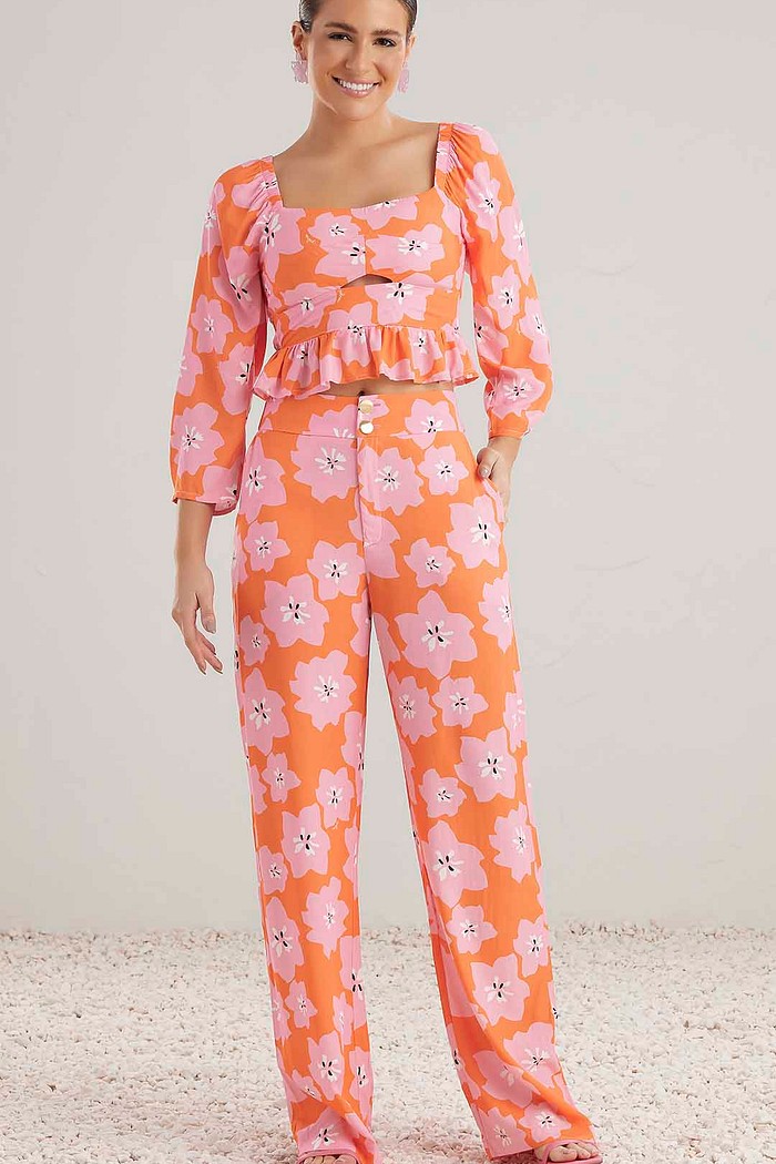 Calça em viscose estampada