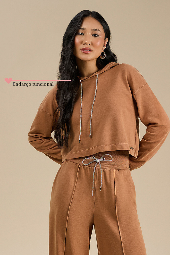 Blusão com capuz em moletinho efeito lavanderia