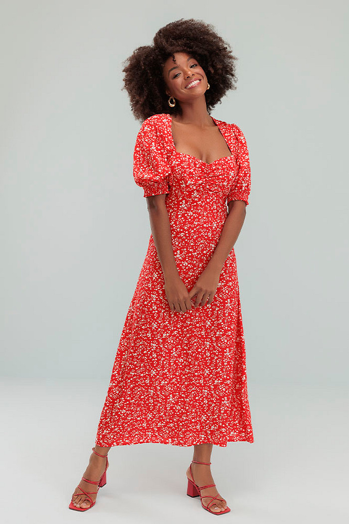 Vestido midi mangas lastex