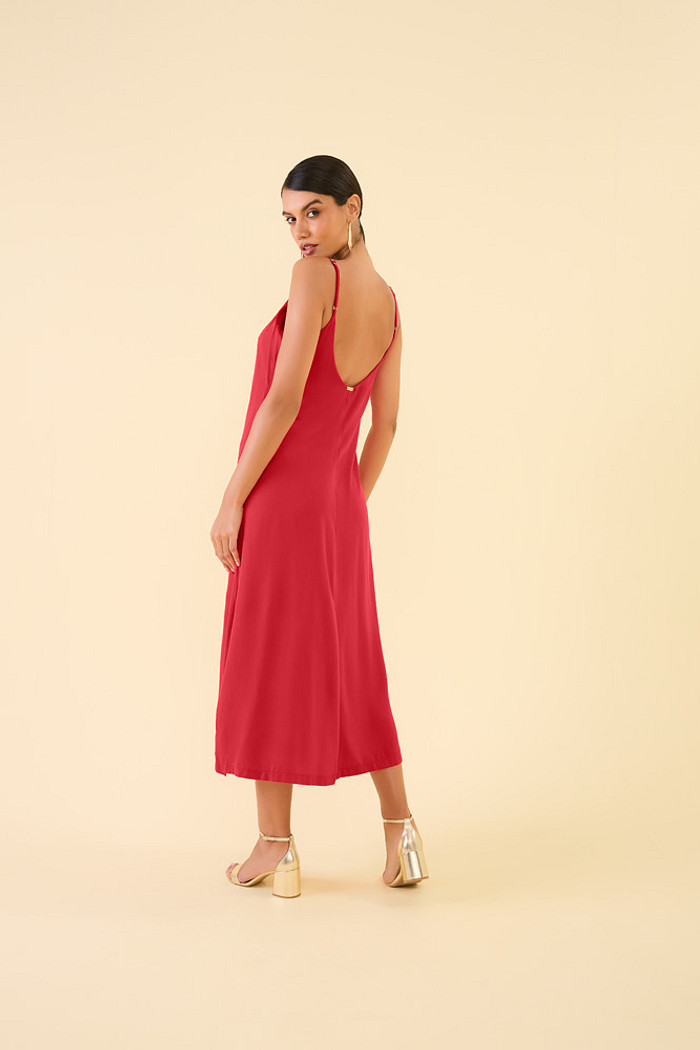 Vestido midi de alça com fenda em viscose