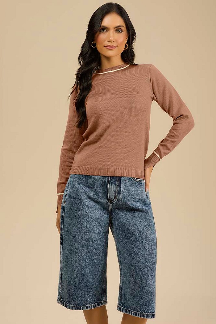 Blusa manga longa em tricot detalhe punho