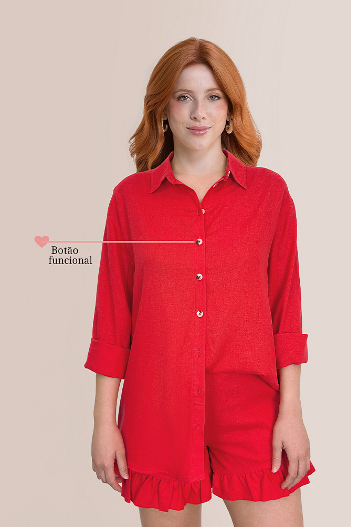 Camisa manga longa linho com botão