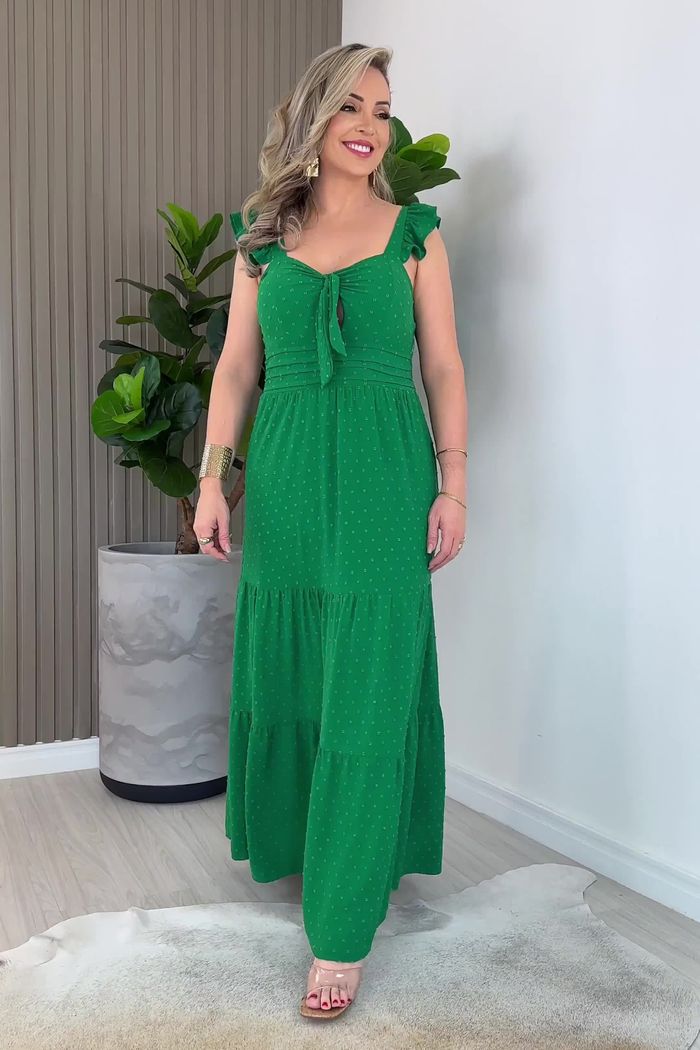 Vestido Longo Helena – Verde Bandeira – Sempre Linda Loja
