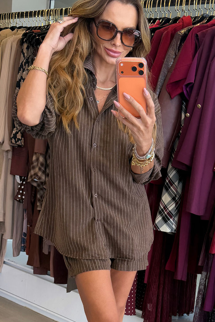 Conjunto em Suede Listrado cor Marrom