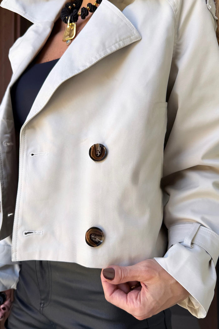 Trench Coat Feminino Clássico Curto cor Off/White