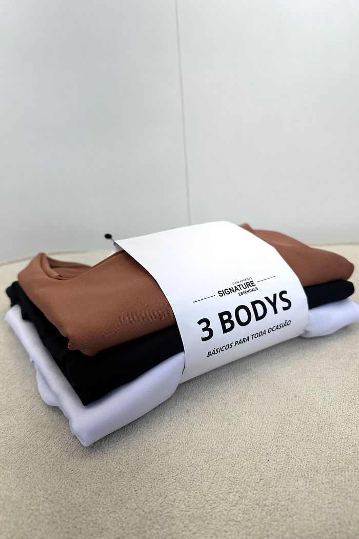 KIT 3 BODYS SUPLEX PREMIUM CLÁSSICOS Branco / Preto / Marrom