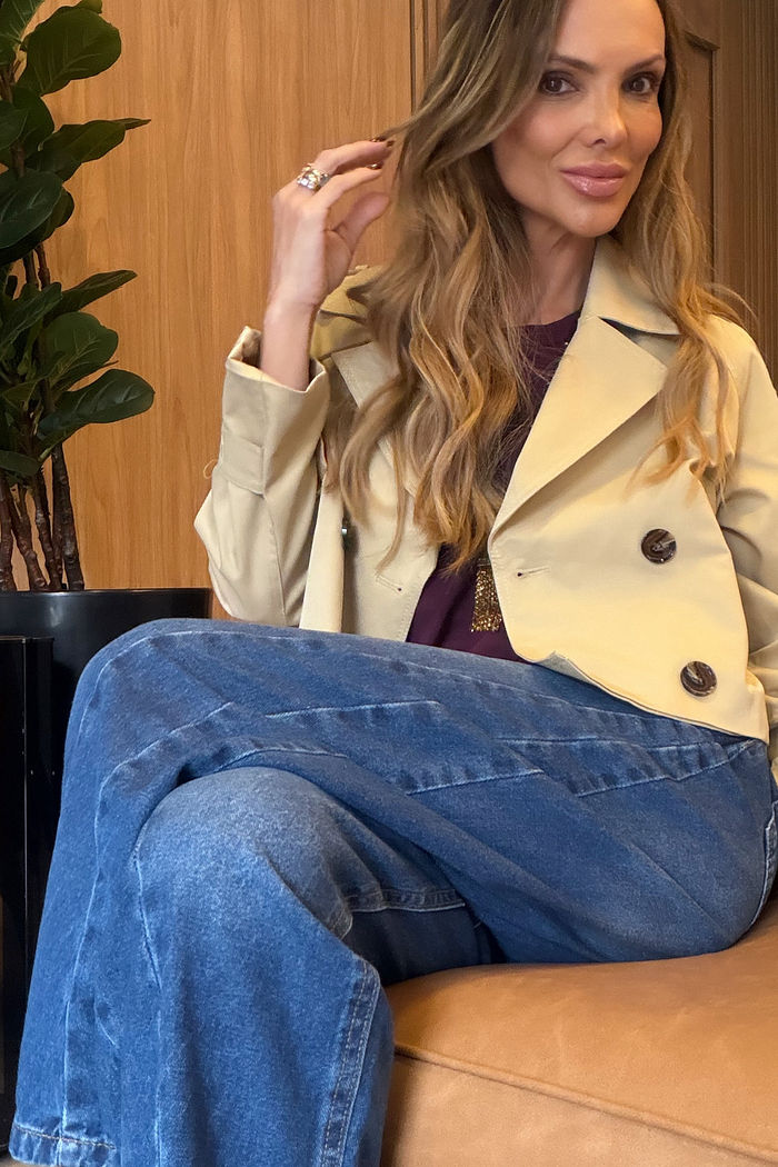 Trench Coat Feminino Clássico Curto cor Nude