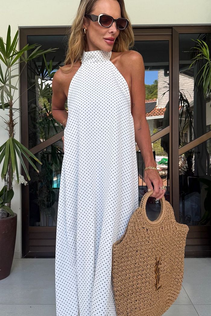 Vestido Poá frente única Branco