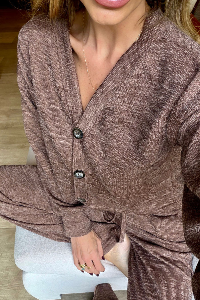 Conjunto Feminino em Lãzinha Texturizada cor Marrom