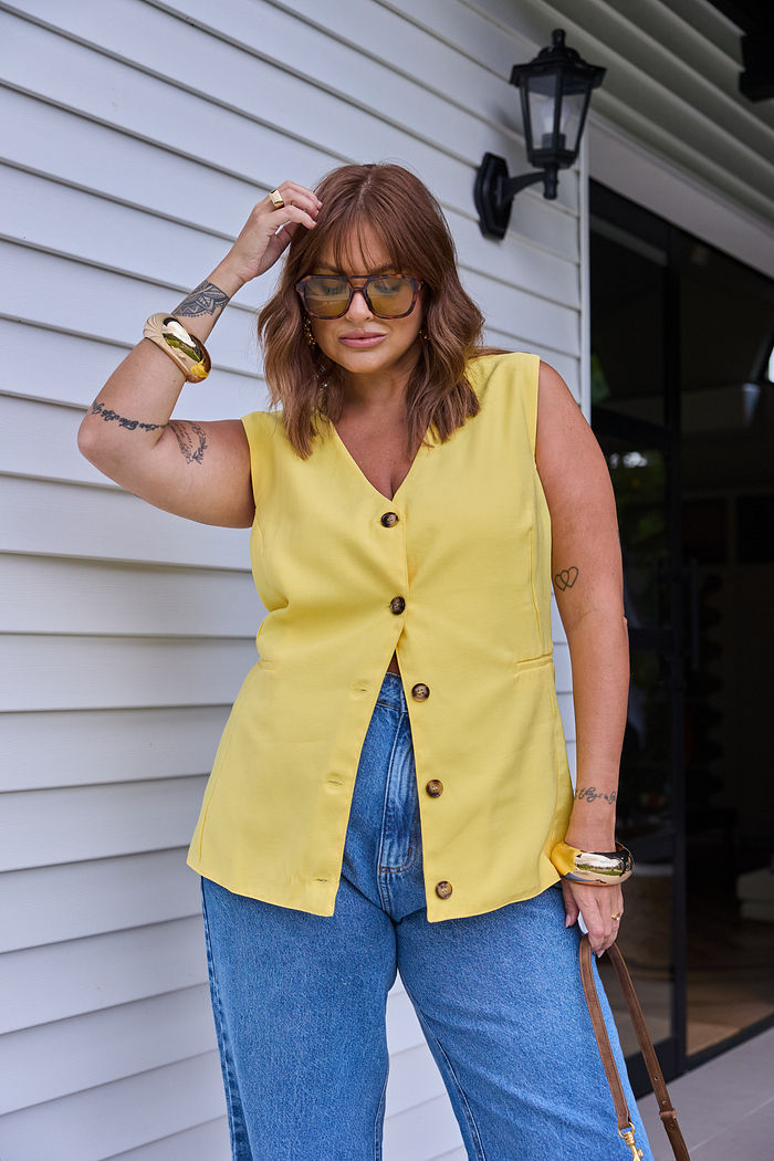 Colete Alfaiataria Tencel Amarelo