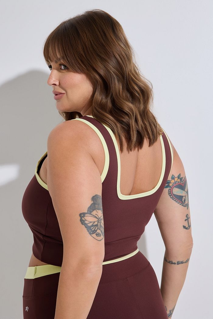 Top Fitness Plus Size Duo Marrom e Amarelo
