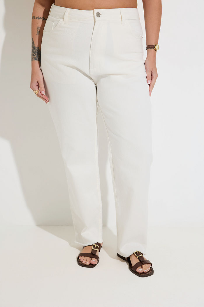 Calça Mom Jeans Vintage Plus Size Barbara Off White