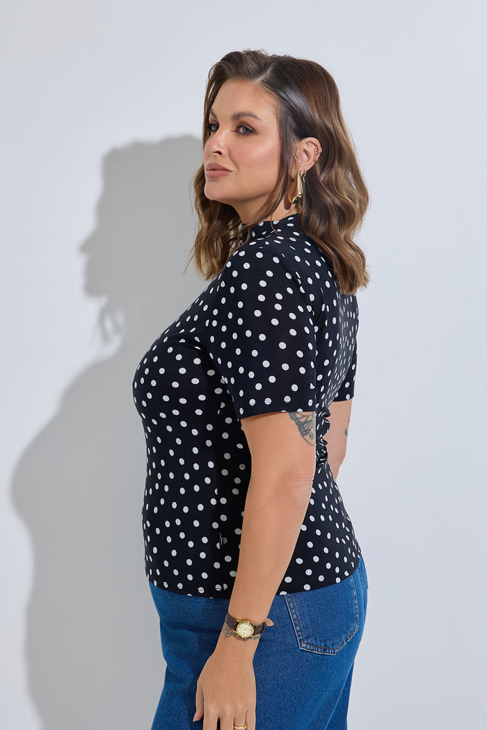 Blusa Manoela Manga Curta Poá Preto