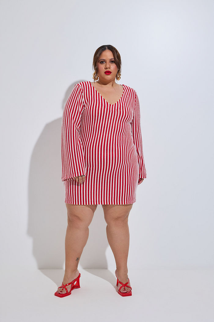 Vestido Monalisa Tricot Listrado Vermelho