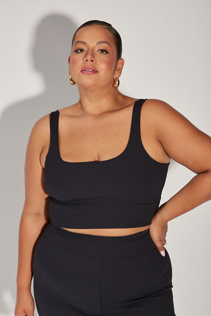 Top Fitness Plus Size Canelado Preto