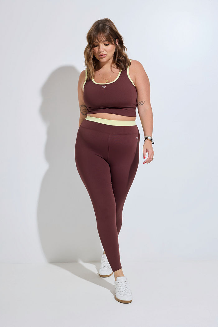 Legging Fitness Plus Size Duo Marrom e Amarelo