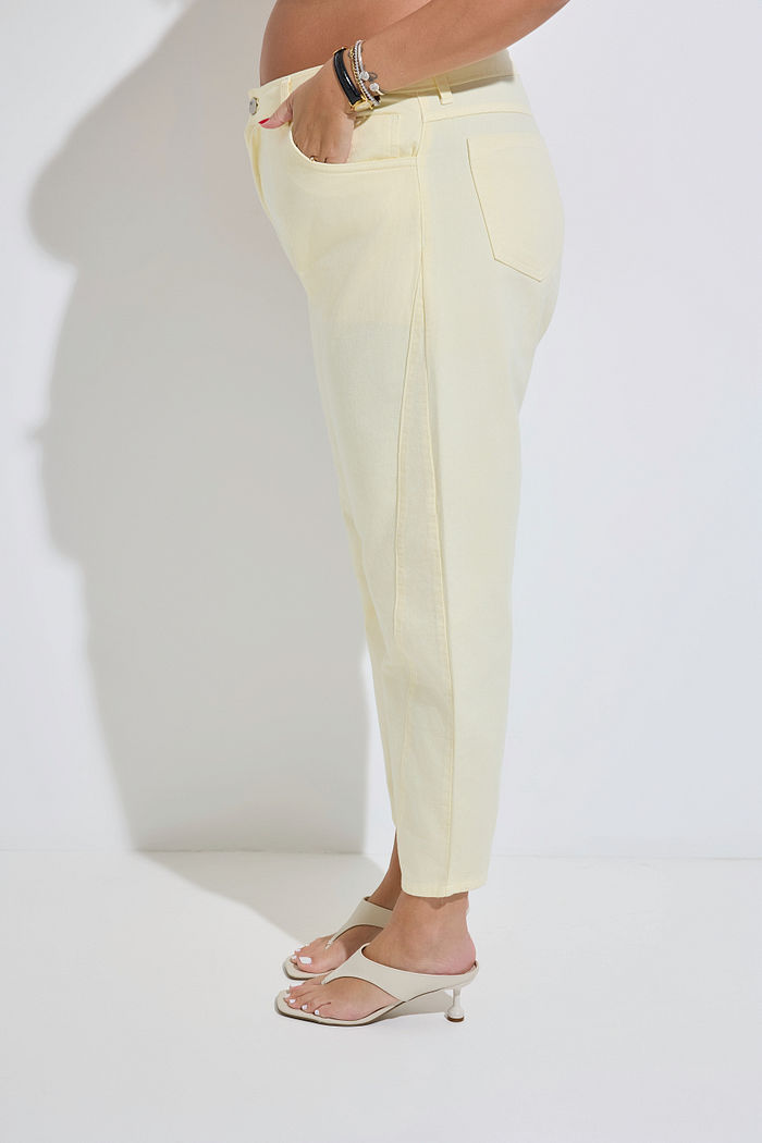 Calça Jeans Reta Plus Size Isabella Amarelo Suave