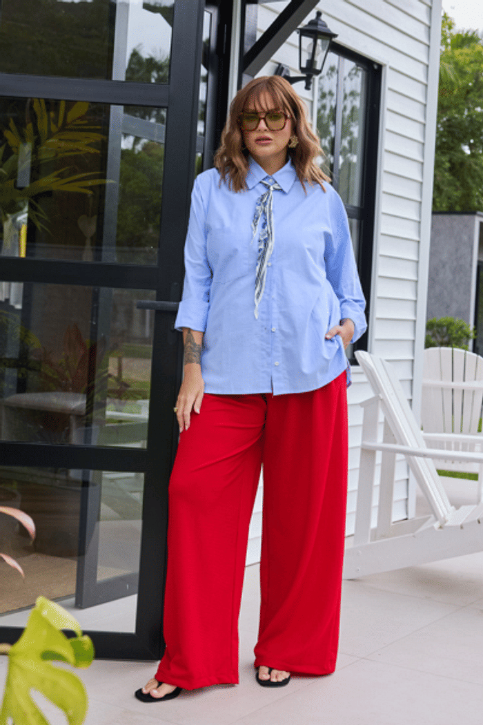 Pantalona Efeito Plissado Vermelha