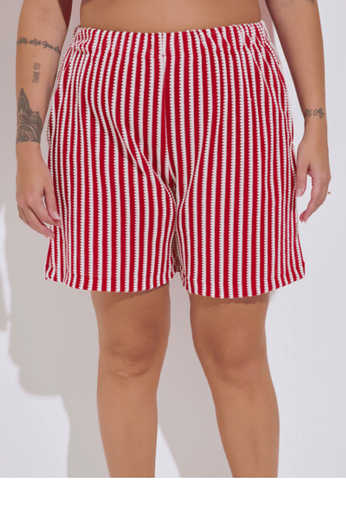 Shorts Tricot Listrado Vermelho