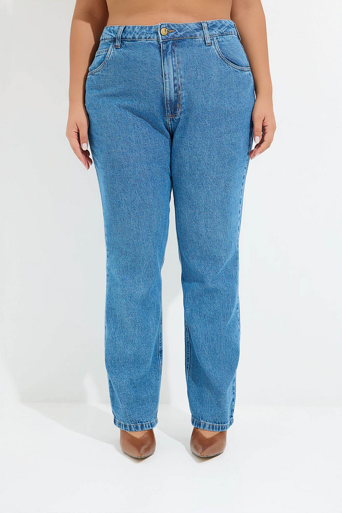 Calça Jeans Reta Plus Size Carolina com Regulagem